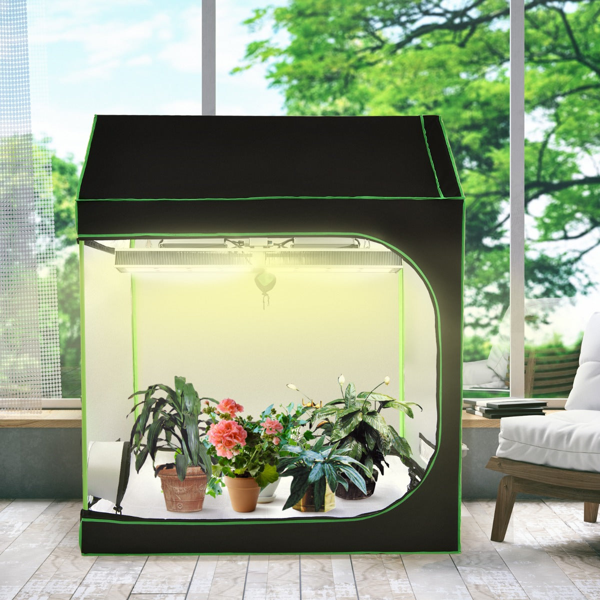 germination tent 150x150x180cm Hydroponic Grow Tent, Reflective Waterproof Grow Room w/Adjustable Straps, Roof Cube Grow Box w/Observation Window & Floor Tray, Growing Dark Room for Indoor Plant Germination