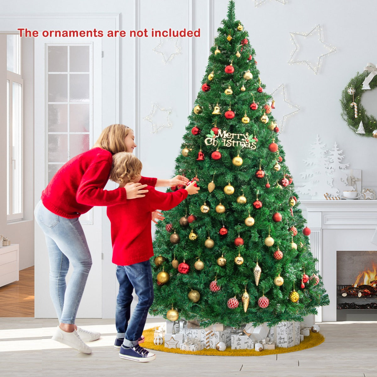 2.4m Artificial Christmas Tree Xmas Pine Tree with Solid Metal Legs