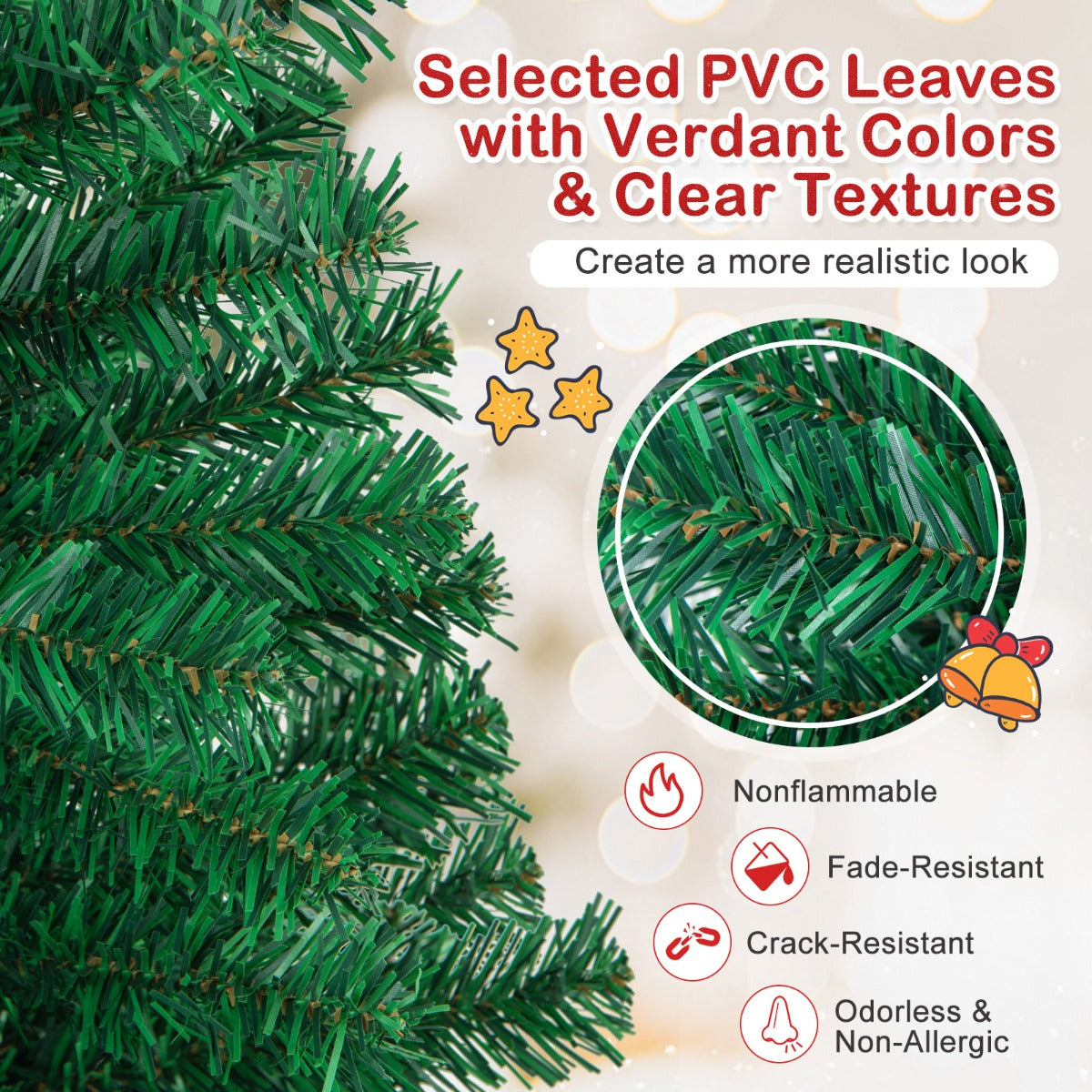 1.8M Artificial Christmas Tree Xmas Pine Tree with Solid Metal Legs