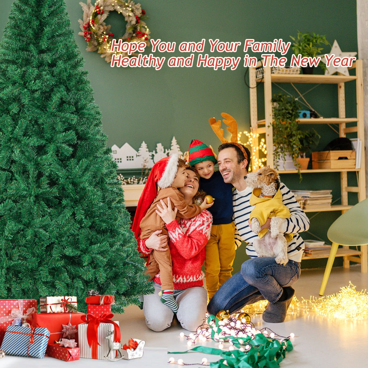 2.4m Artificial Christmas Tree Xmas Pine Tree with Solid Metal Legs
