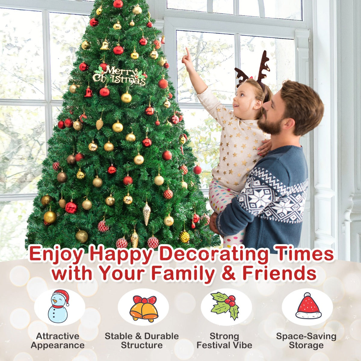 2.4m Artificial Christmas Tree Xmas Pine Tree with Solid Metal Legs