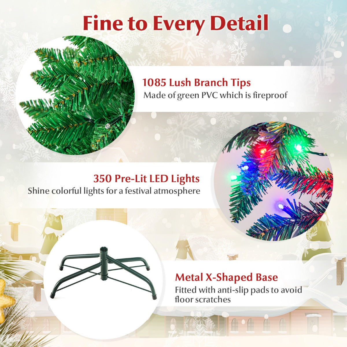 1.98/2.29 M Artificial Pencil Christmas Tree with Tips and LED Lights