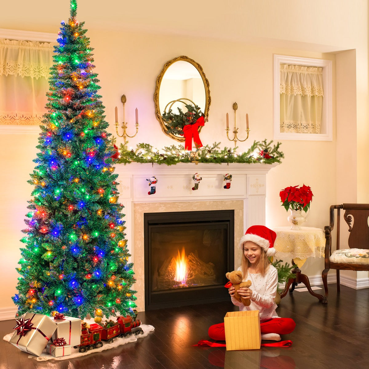 1.98/2.29 M Artificial Pencil Christmas Tree with Tips and LED Lights