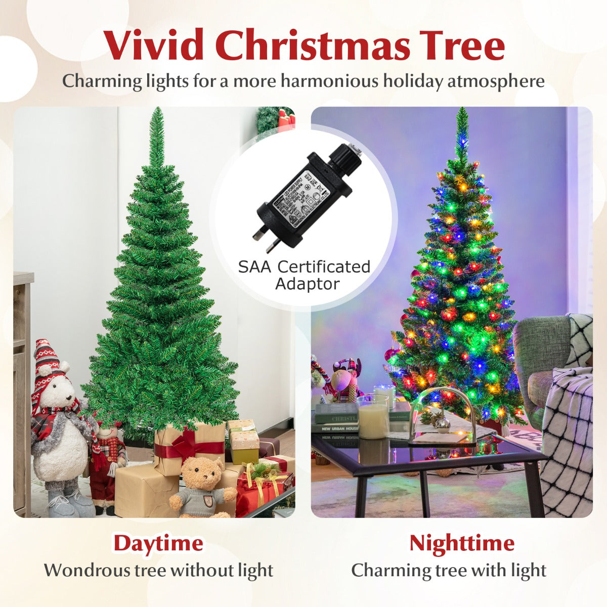 1.98/2.29 M Artificial Pencil Christmas Tree with Tips and LED Lights