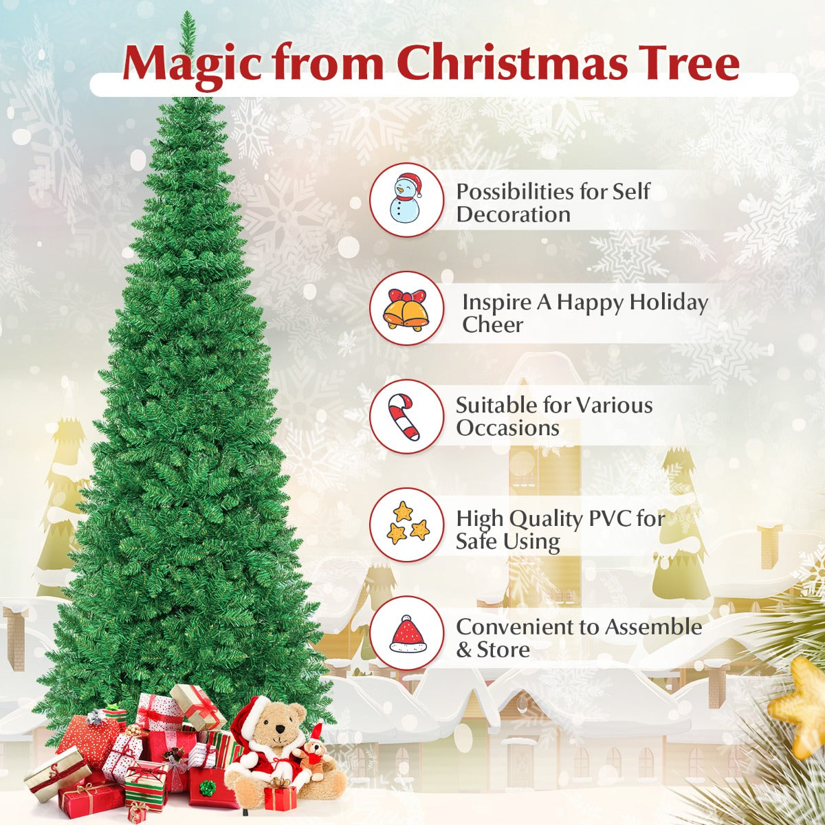 1.98/2.29 M Artificial Pencil Christmas Tree with Tips and LED Lights