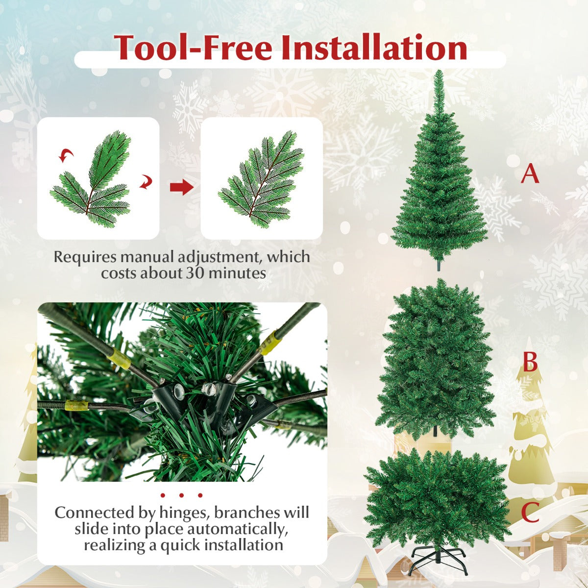 1.98/2.29 M Artificial Pencil Christmas Tree with Tips and LED Lights