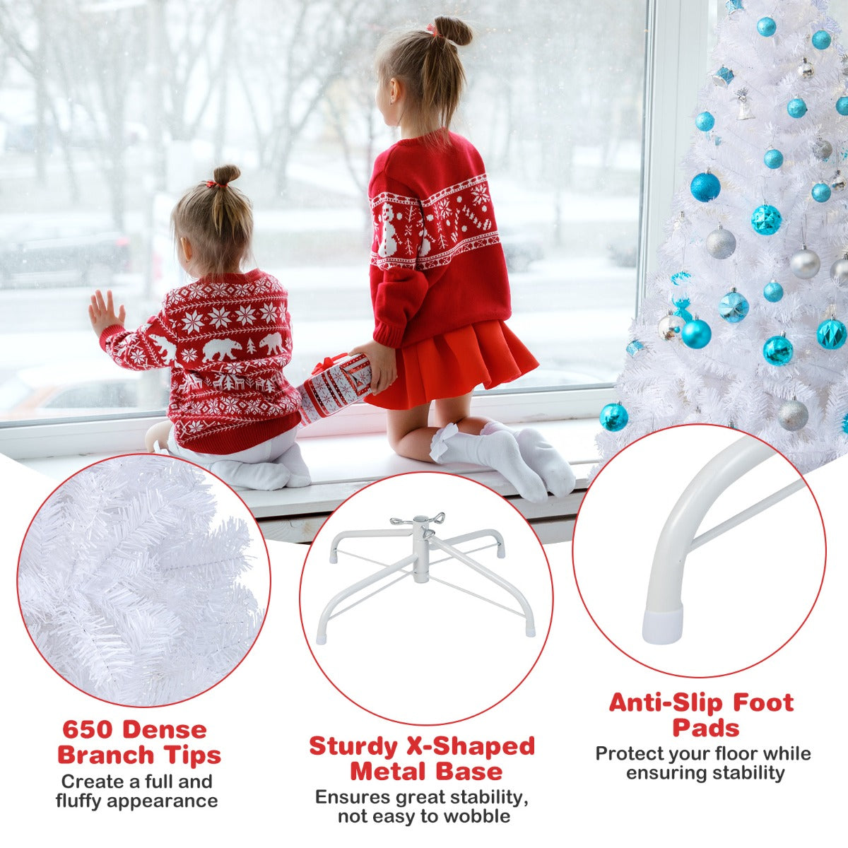 Artificial Xmas Decoration Tree with PVC Branch Tips and Metal Stand