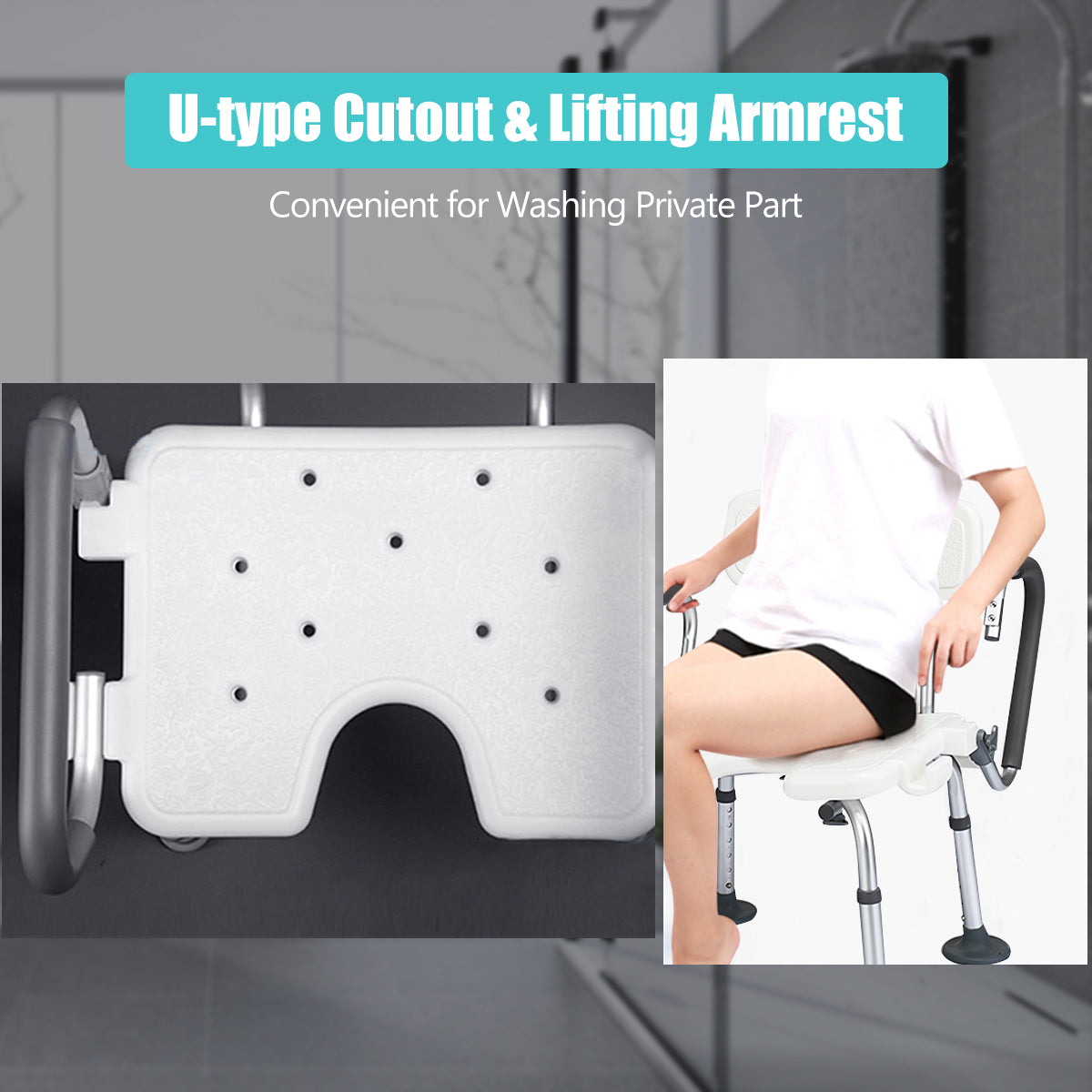 Non-Slip Shower Chair with U-Shaped Cutout for Elderly