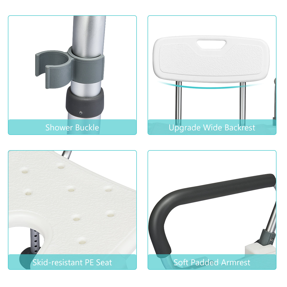 Non-Slip Shower Chair with U-Shaped Cutout for Elderly