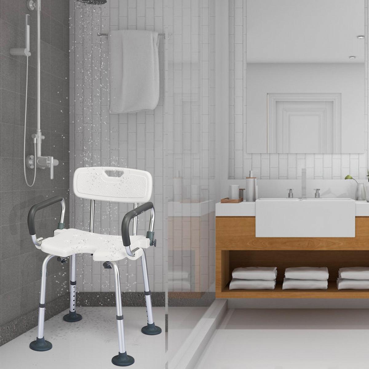 Non-Slip Shower Chair with U-Shaped Cutout for Elderly