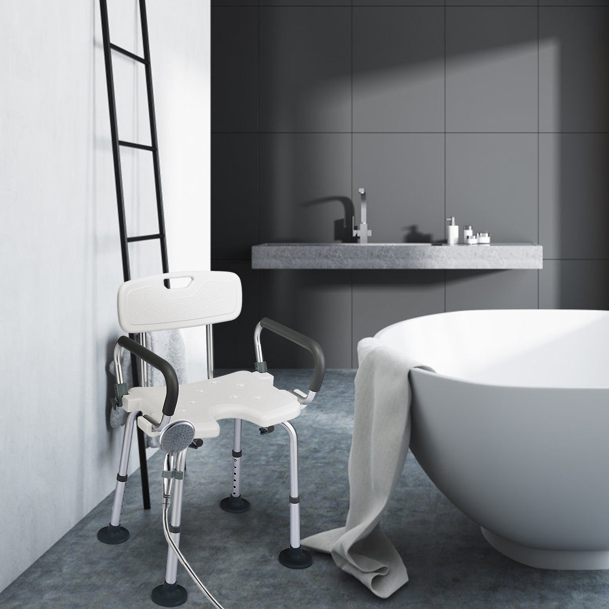 Non-Slip Shower Chair with U-Shaped Cutout for Elderly