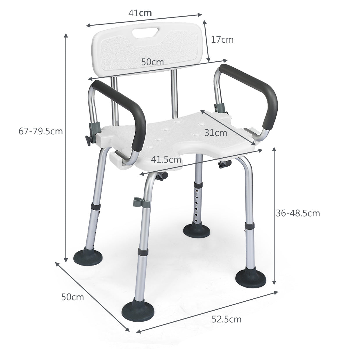 Non-Slip Shower Chair with U-Shaped Cutout for Elderly