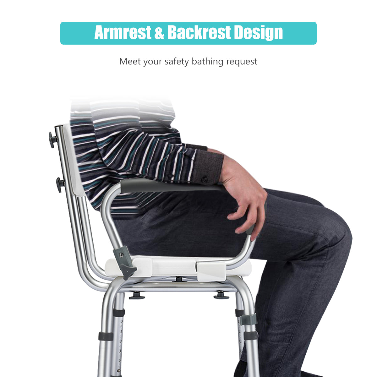 Non-Slip Shower Chair with U-Shaped Cutout for Elderly
