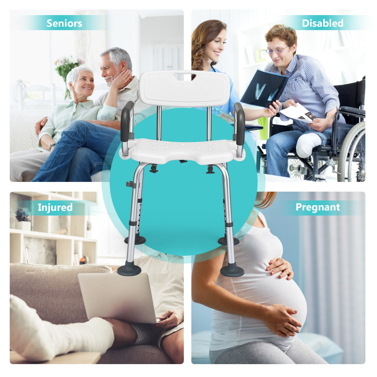 Non-Slip Shower Chair with U-Shaped Cutout for Elderly