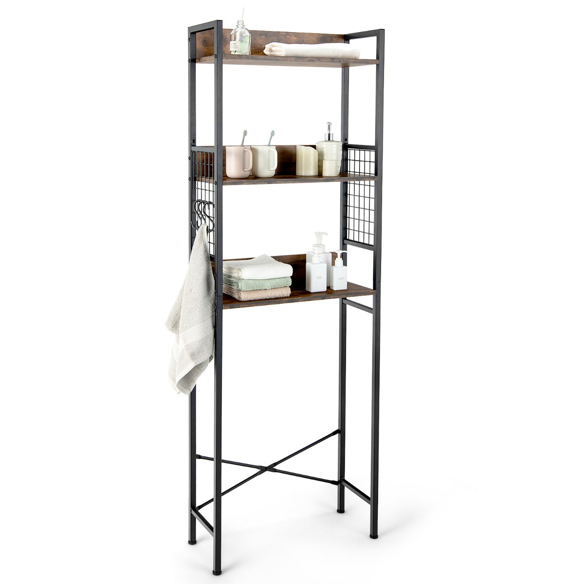 3-Tier Over-The-Toilet Storage Rack with Detachable Hooks