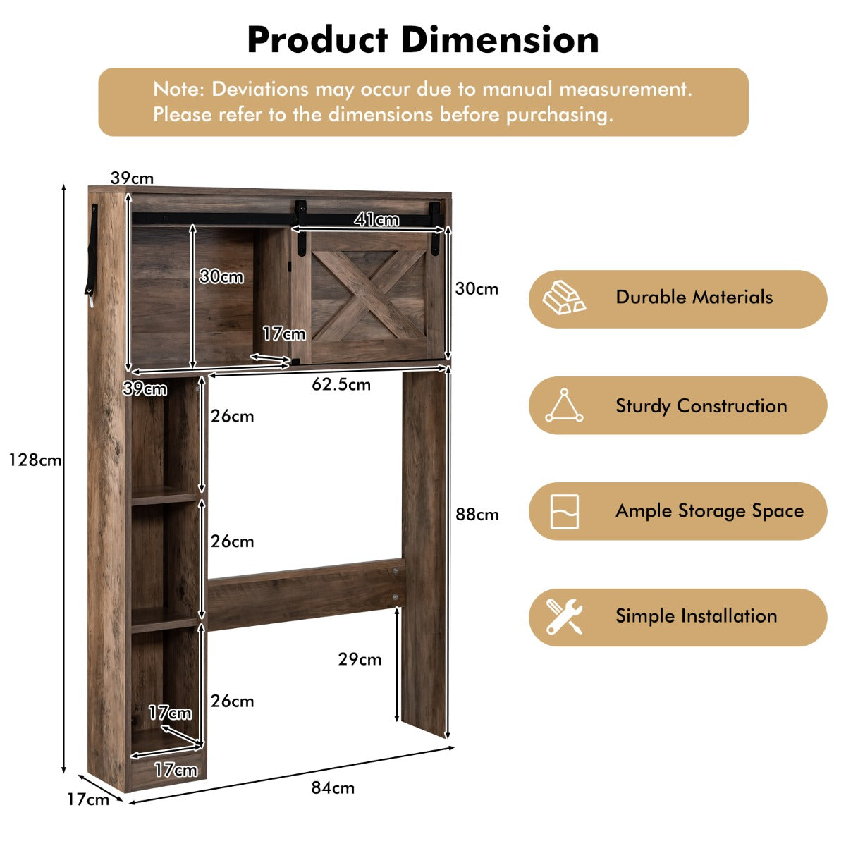 Over The Toilet Storage Cabinet with Sliding Barn Door and Shelves