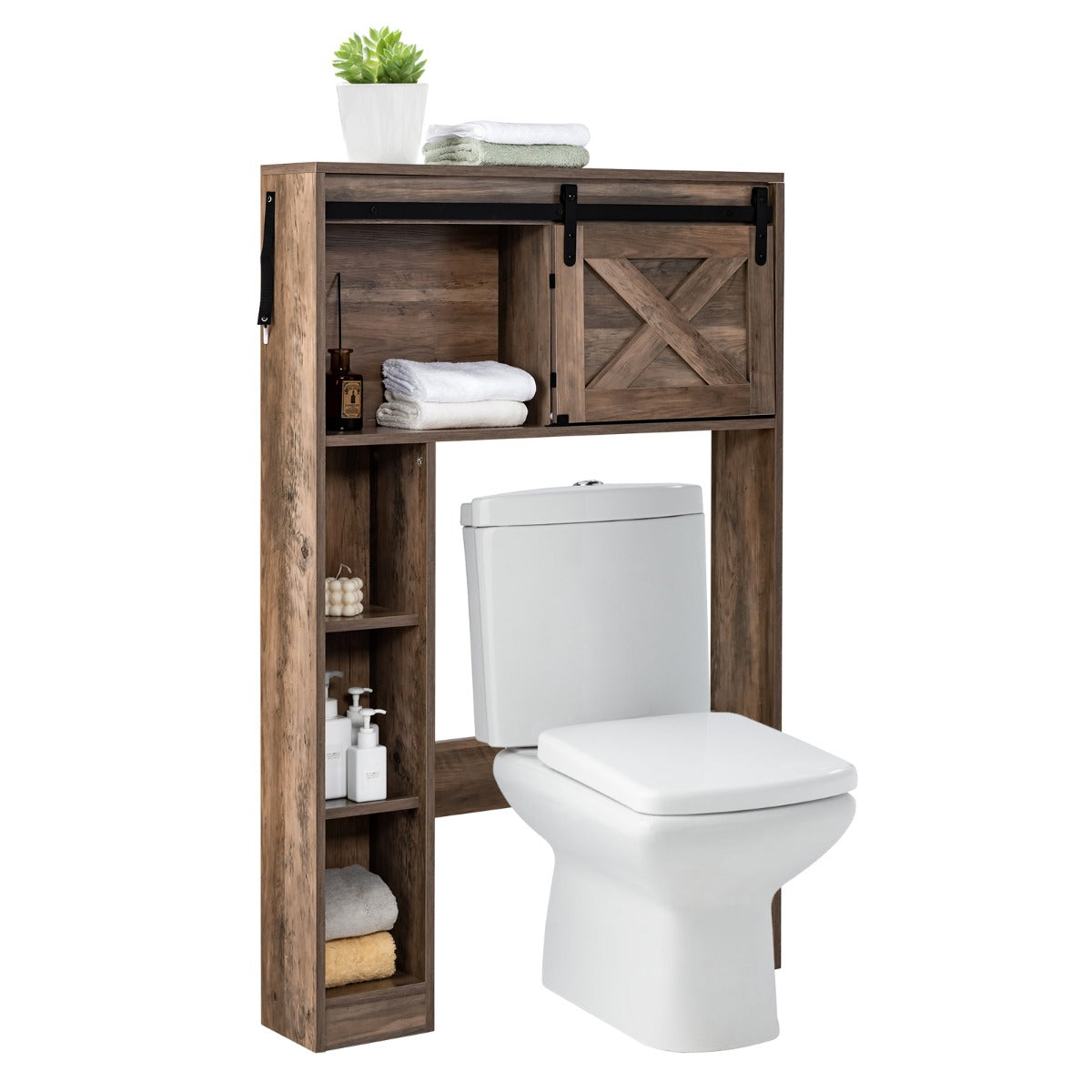 Over The Toilet Storage Cabinet with Sliding Barn Door and Shelves