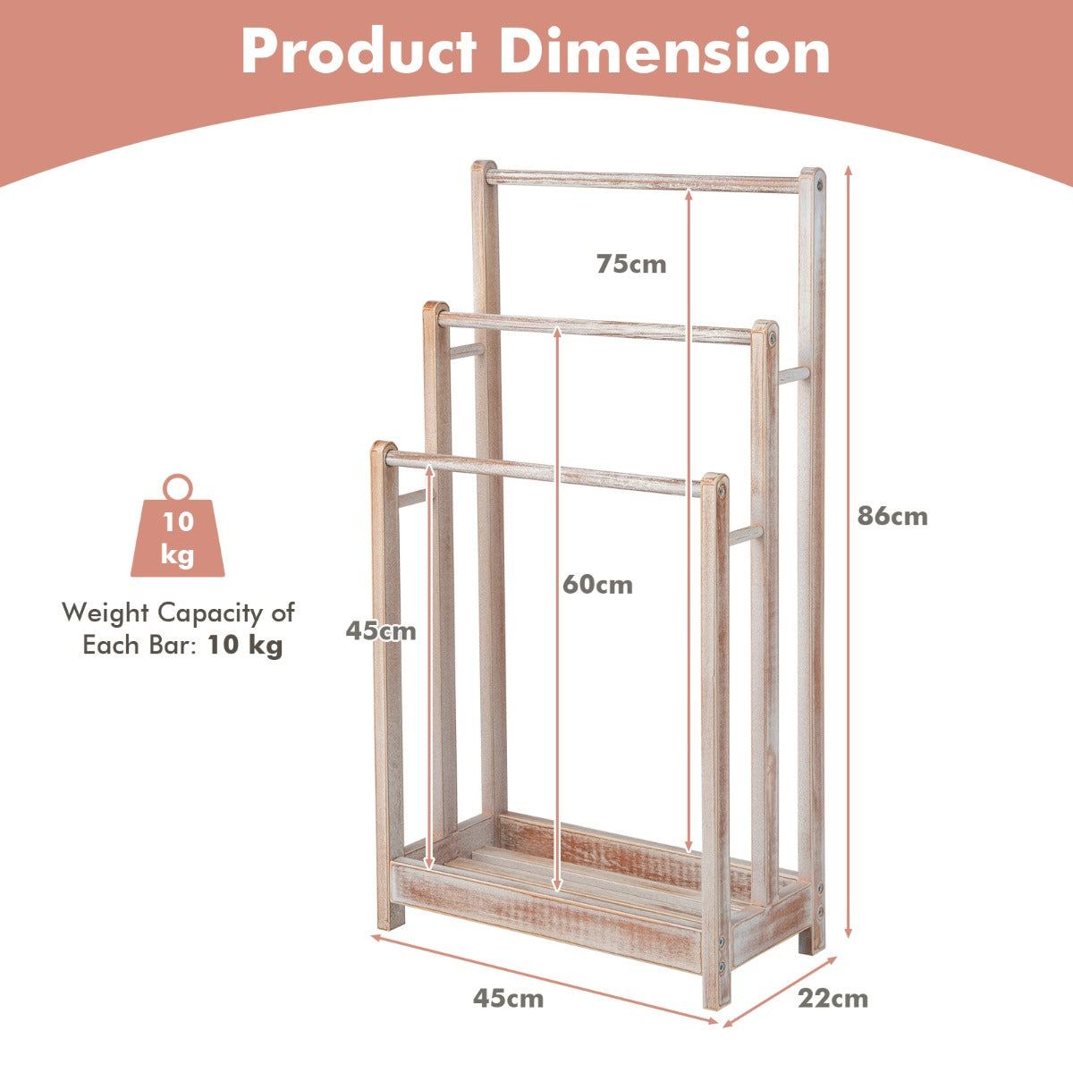 Freestanding Wood Towel Rack with Bottom Storage Shelf for Bathroom