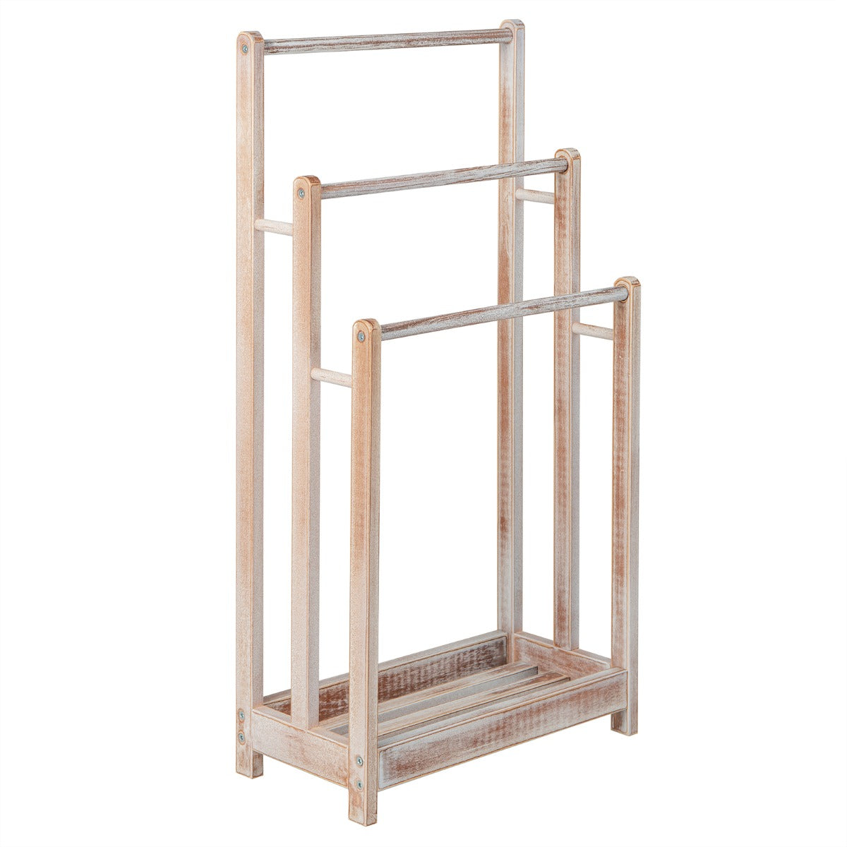 Freestanding Wood Towel Rack with Bottom Storage Shelf for Bathroom