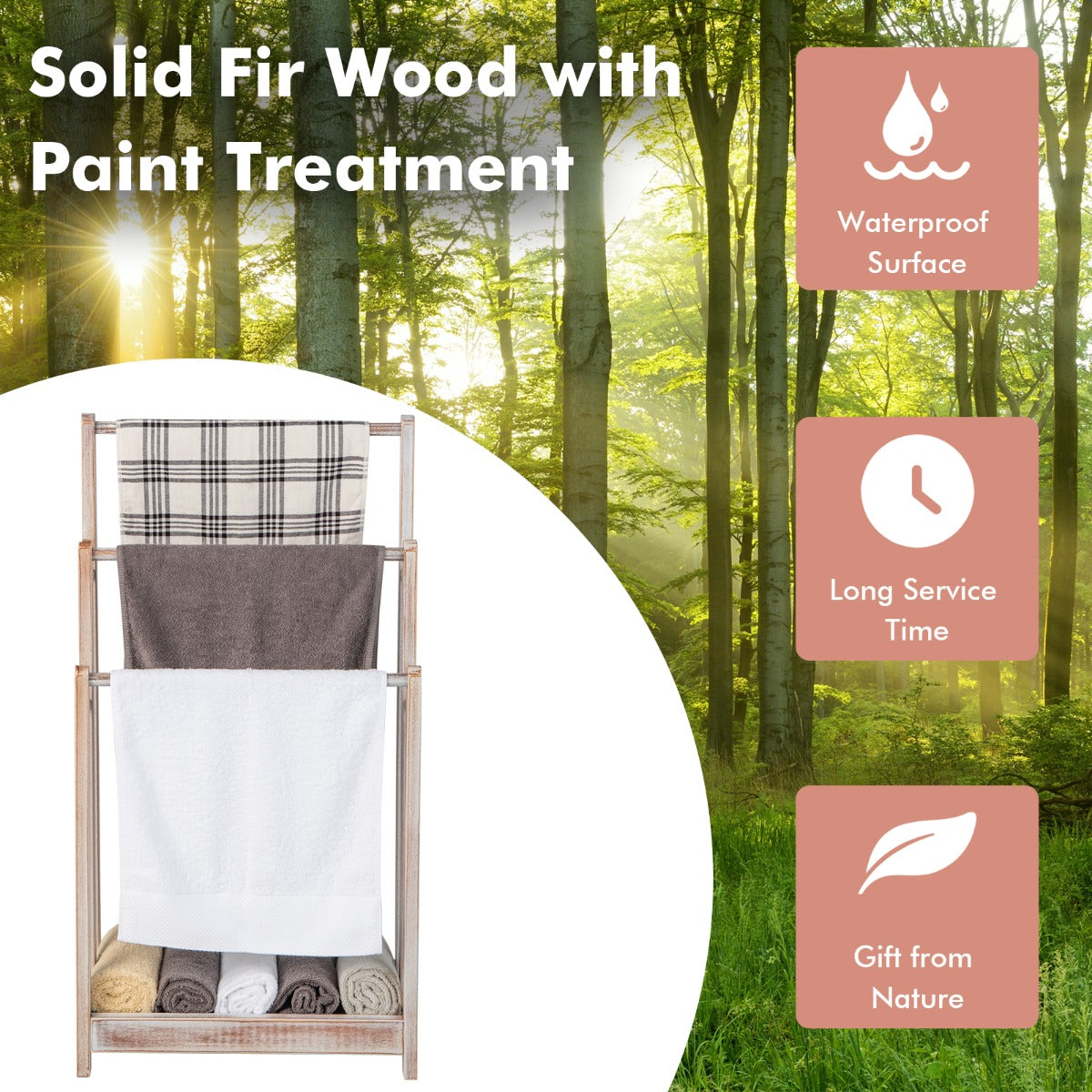 Freestanding Wood Towel Rack with Bottom Storage Shelf for Bathroom