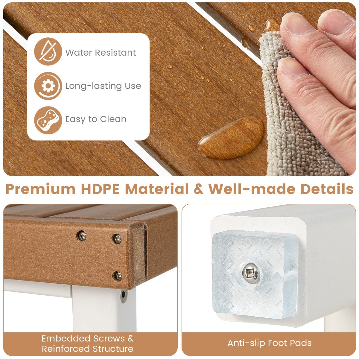 2-Tier Waterproof Shower Bench with Storage Shelf & Anti-slip Pads