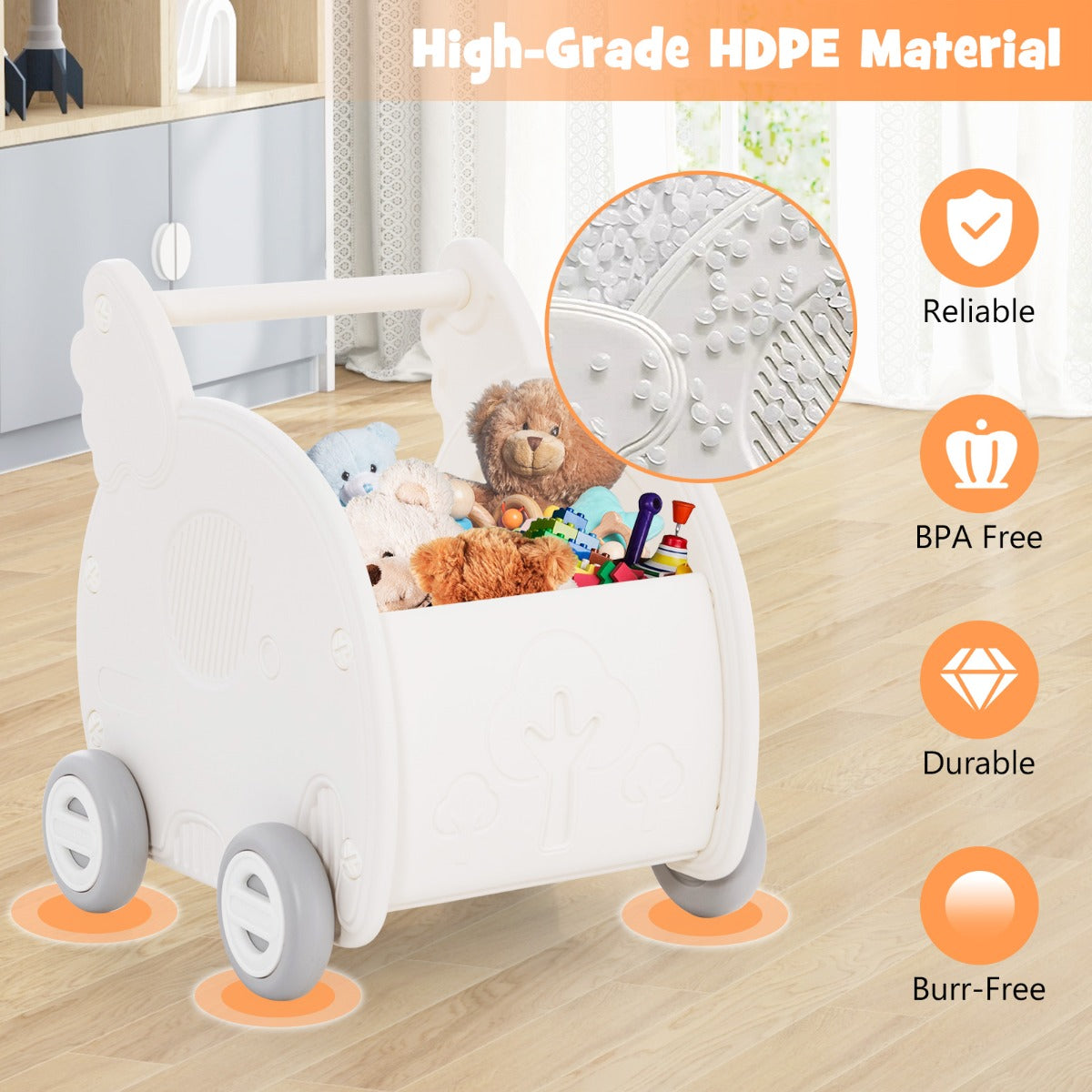 Baby Walker Push Toy 4-Wheel Toddler Toy Cart Elephant Shape