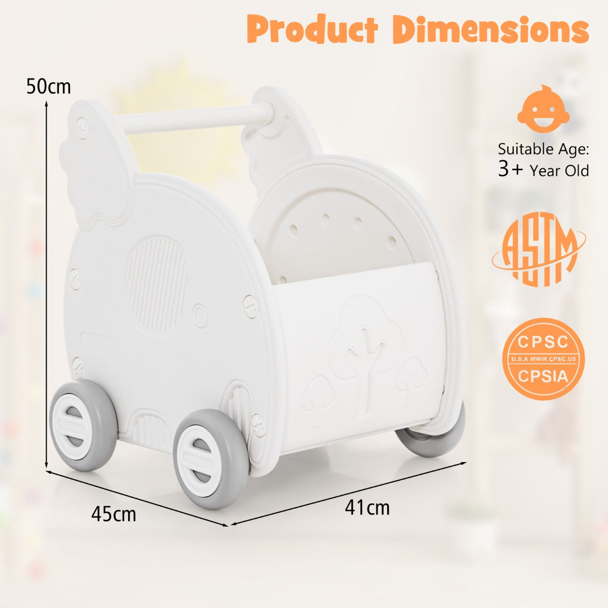 Baby Walker Push Toy 4-Wheel Toddler Toy Cart Elephant Shape