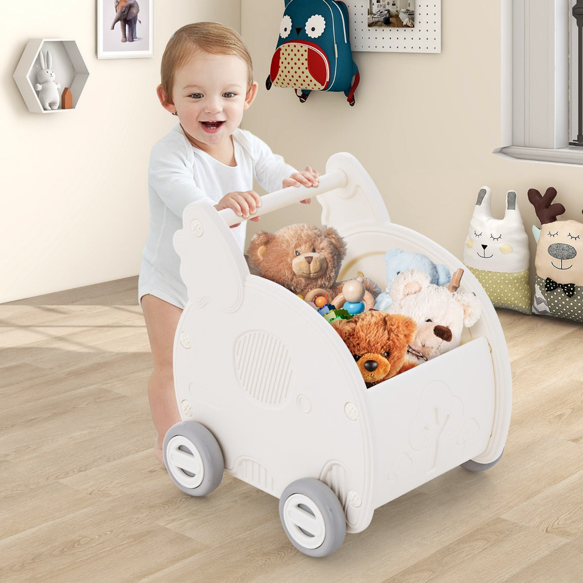 Baby Walker Push Toy 4-Wheel Toddler Toy Cart Elephant Shape