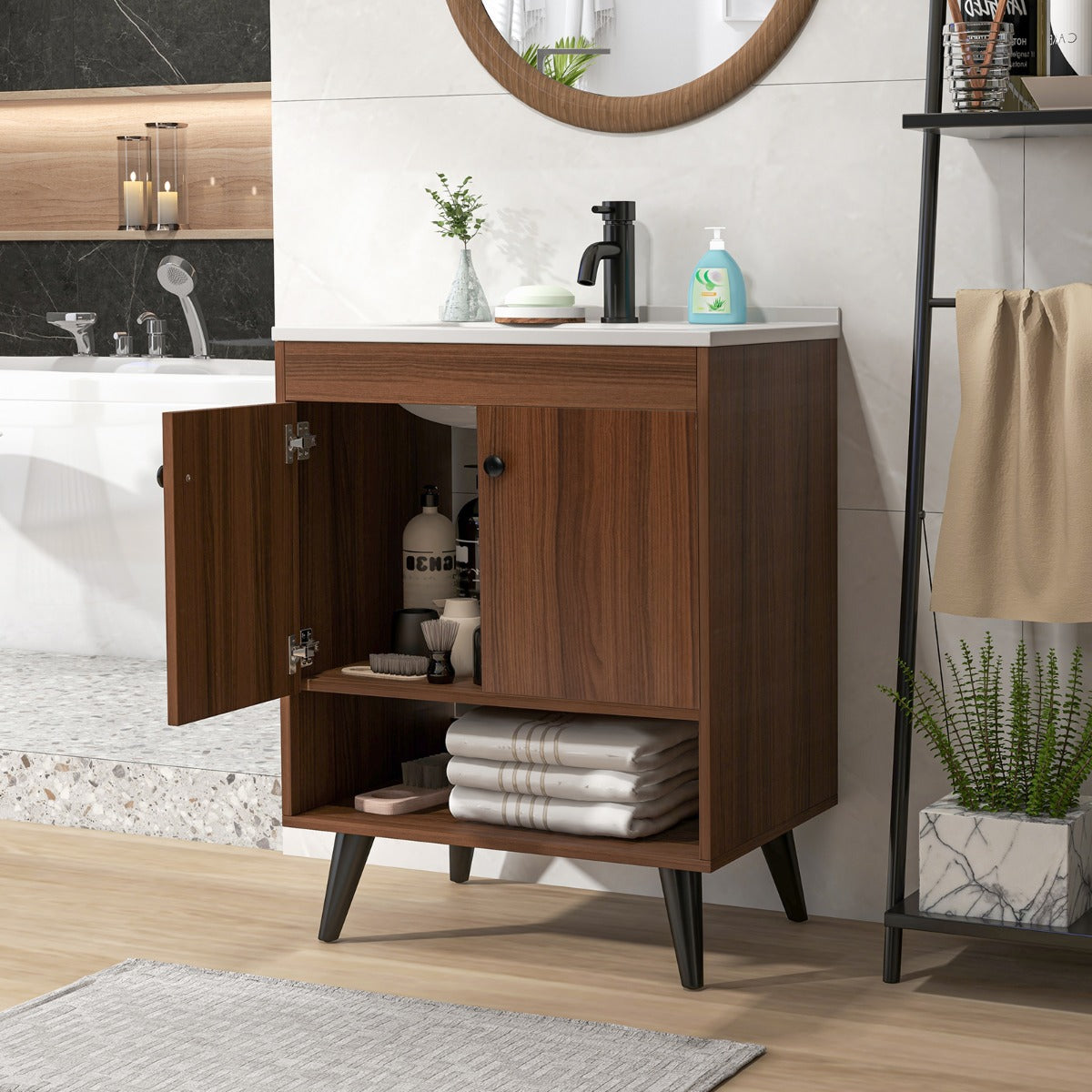 Bathroom Vanity Sink Combo with Doors and Open Shelf