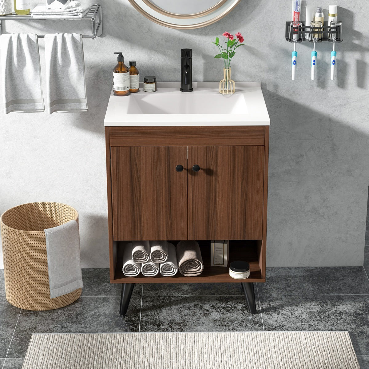 Bathroom Vanity Sink Combo with Doors and Open Shelf