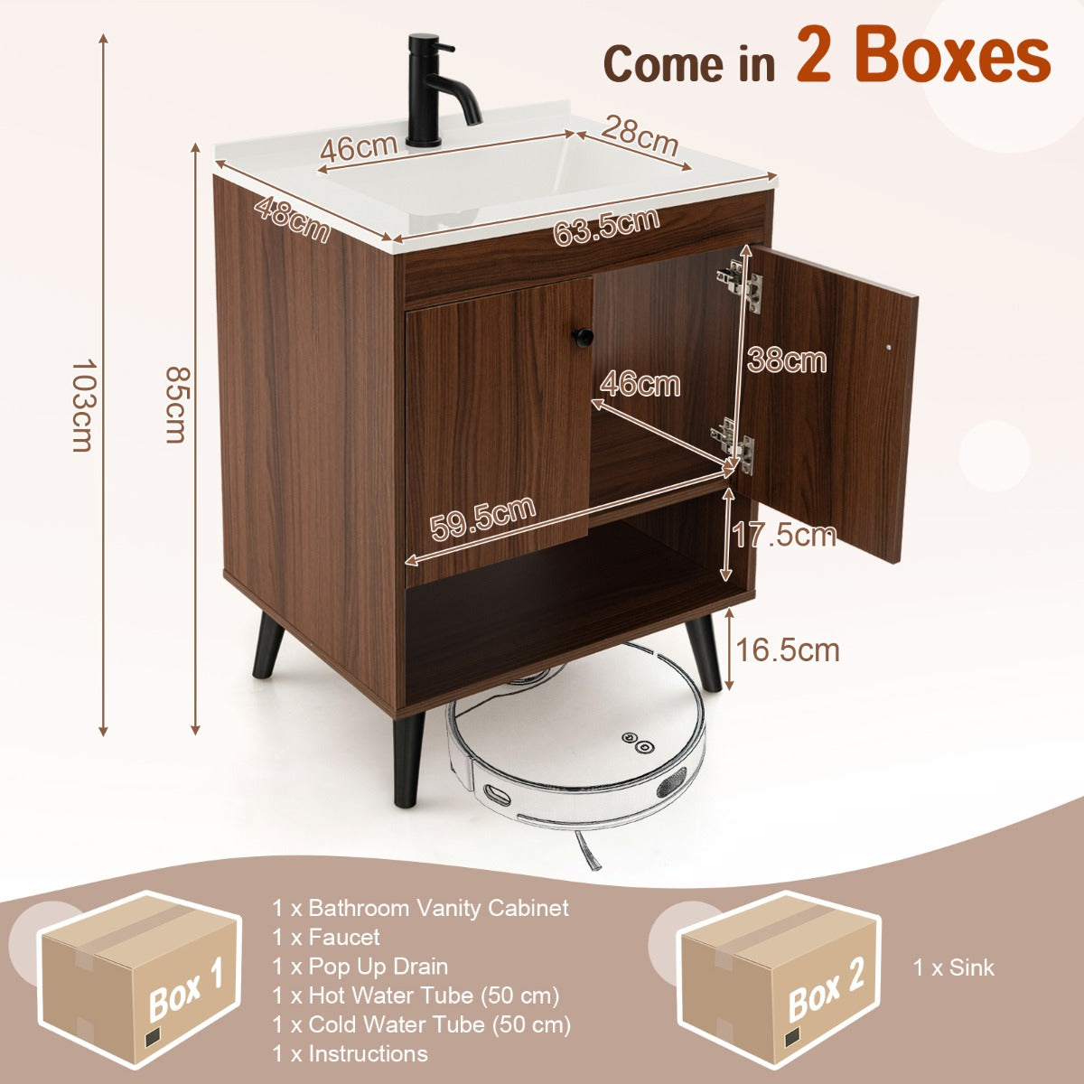 Bathroom Vanity Sink Combo with Doors and Open Shelf