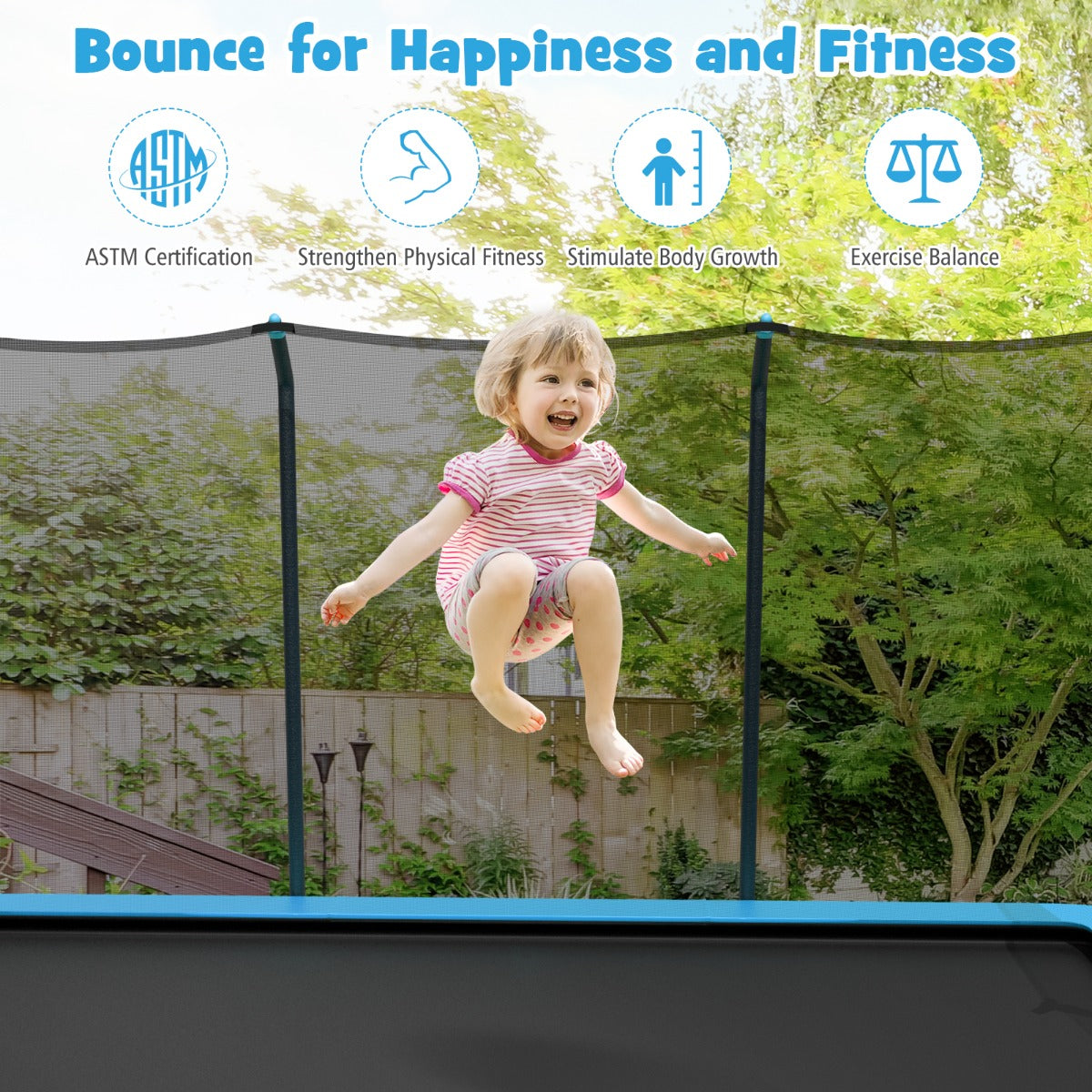 430 cm x 250 cm Rectangular Trampoline with Enclosure Net for Kids and Adults