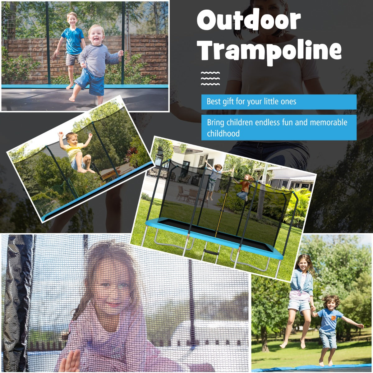 430 cm x 250 cm Rectangular Trampoline with Enclosure Net for Kids and Adults