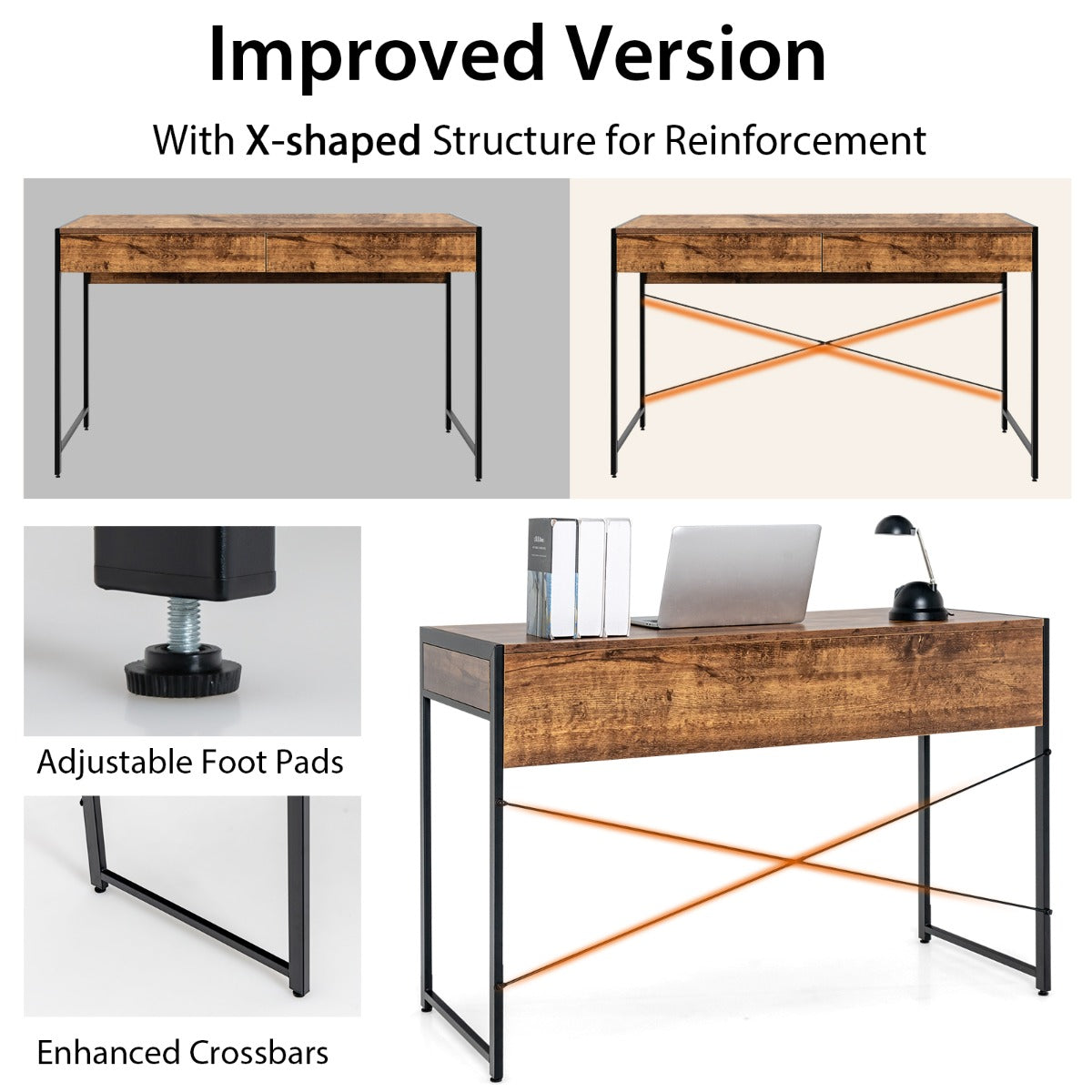Computer Desk with with Heavy-duty Steel Frame for Home Office