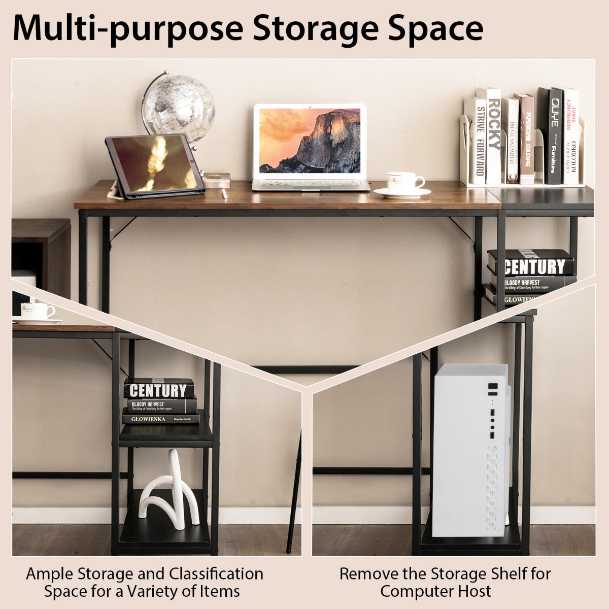 140CM Computer Desk with 2-tier Storage Shelves & Steel Frame