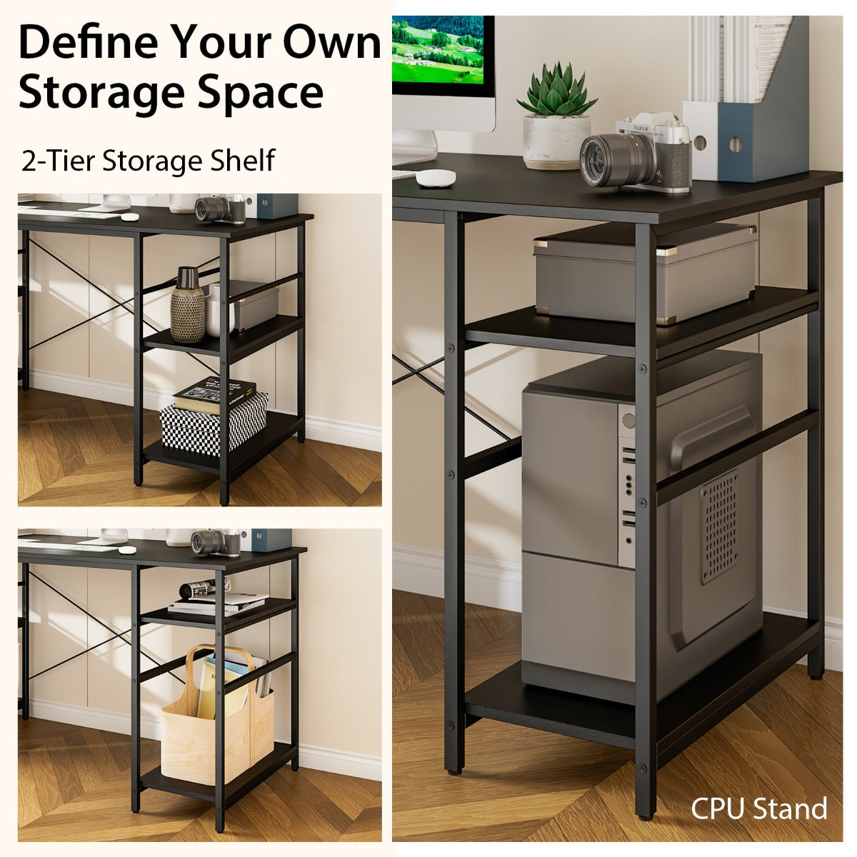 151CM Convertible L-shaped Computer Desk with 4 Storage Shelves for Home Office