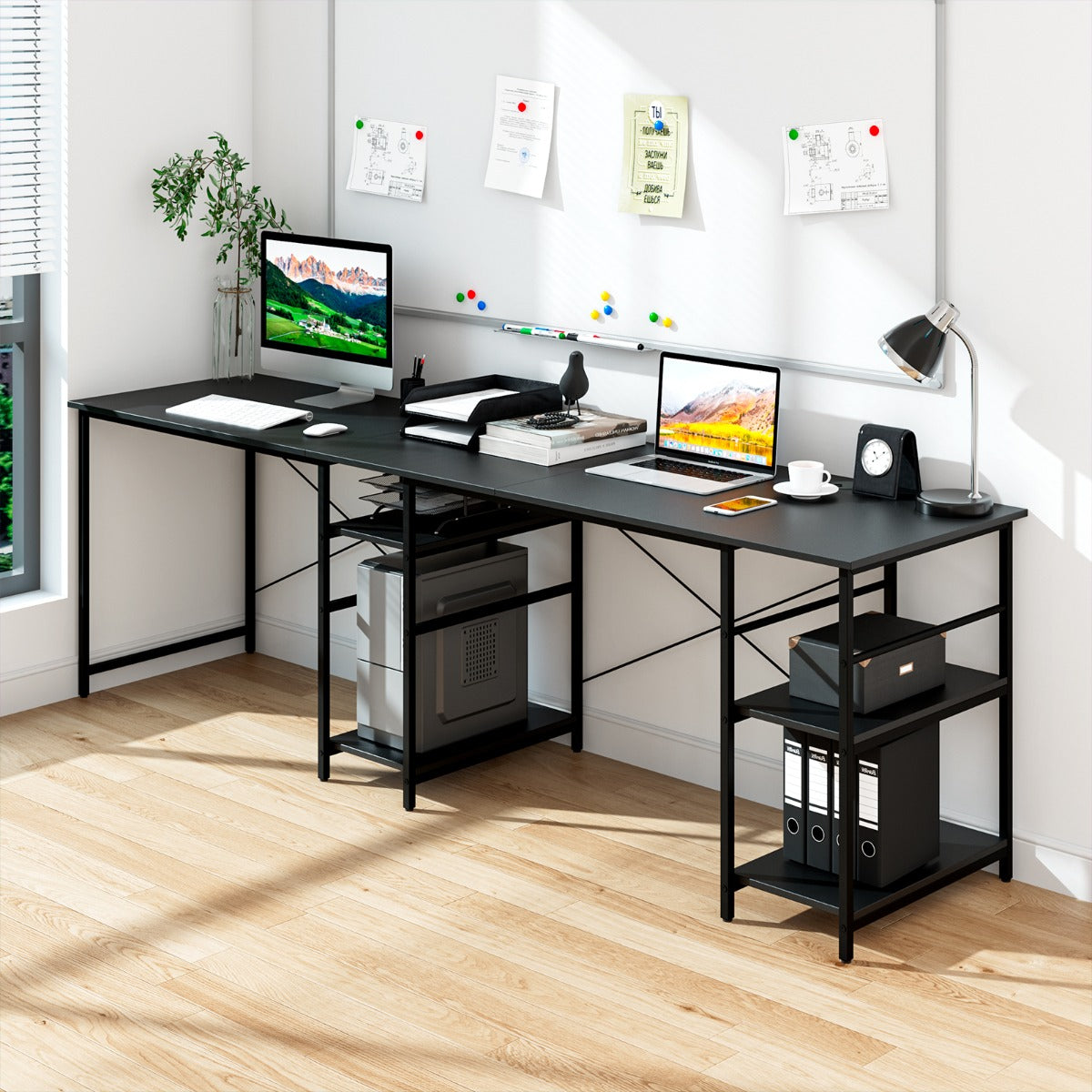151CM Convertible L-shaped Computer Desk with 4 Storage Shelves for Home Office