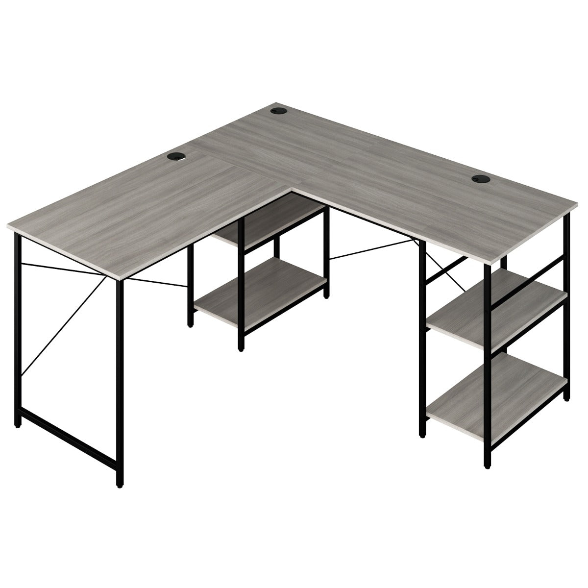 151CM Convertible L-shaped Computer Desk with 4 Storage Shelves for Home Office