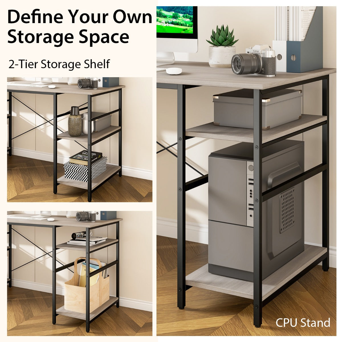 151CM Convertible L-shaped Computer Desk with 4 Storage Shelves for Home Office