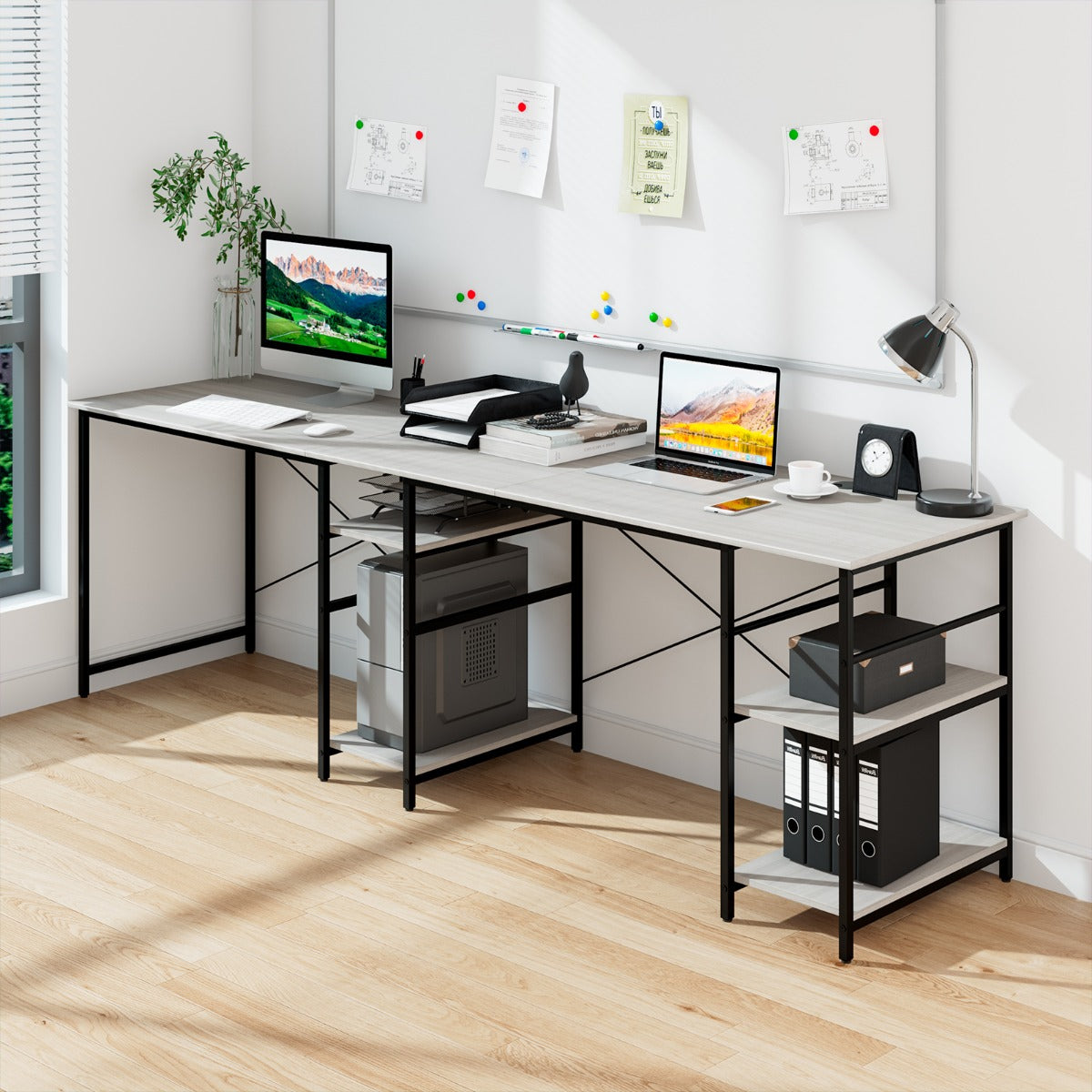 151CM Convertible L-shaped Computer Desk with 4 Storage Shelves for Home Office