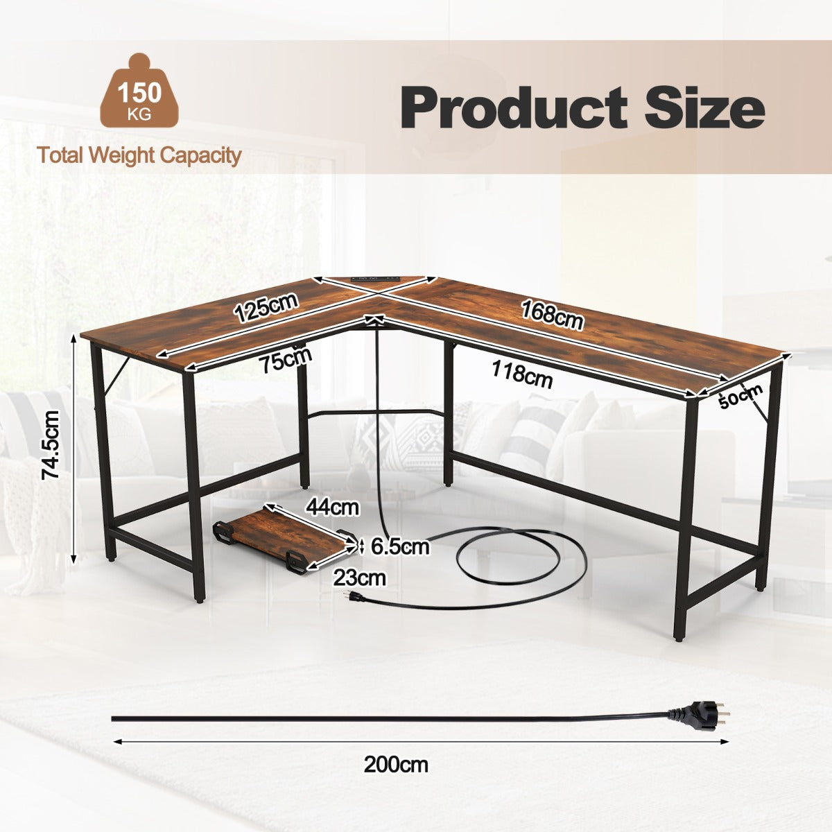 L-Shaped Desk with CPU Stand & Heavy-duty Metal Frame
