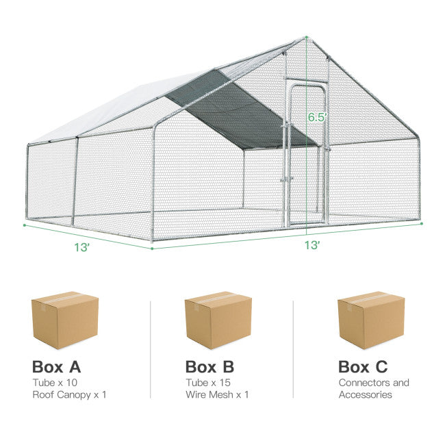 13FT Large Metal Chicken Coop Walk-in Poultry Cage Hen Run House with Waterproof and Anti-Ultraviolet Cover