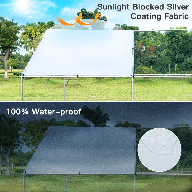 13FT Large Metal Chicken Coop Walk-in Poultry Cage Hen Run House with Waterproof and Anti-Ultraviolet Cover