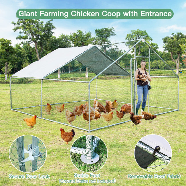 13FT Large Metal Chicken Coop Walk-in Poultry Cage Hen Run House with Waterproof and Anti-Ultraviolet Cover
