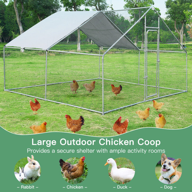 13FT Large Metal Chicken Coop Walk-in Poultry Cage Hen Run House with Waterproof and Anti-Ultraviolet Cover