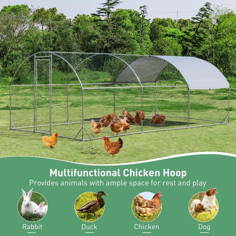 19FT Large Metal Chicken Coop Hen Run House Walk-in Dome Poultry Rabbits Cage with Waterproof Cover