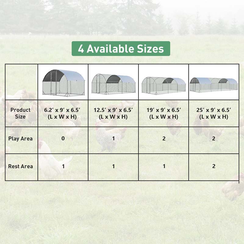 19FT Large Metal Chicken Coop Hen Run House Walk-in Dome Poultry Rabbits Cage with Waterproof Cover