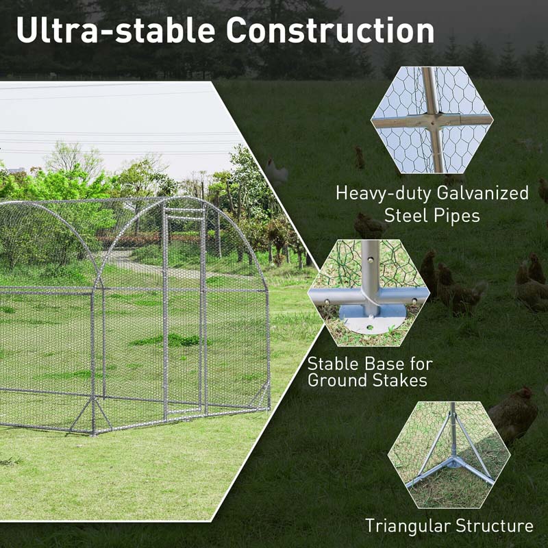 19FT Large Metal Chicken Coop Hen Run House Walk-in Dome Poultry Rabbits Cage with Waterproof Cover