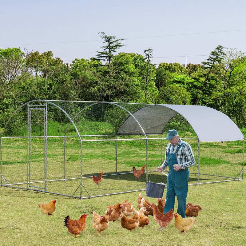 19FT Large Metal Chicken Coop Hen Run House Walk-in Dome Poultry Rabbits Cage with Waterproof Cover