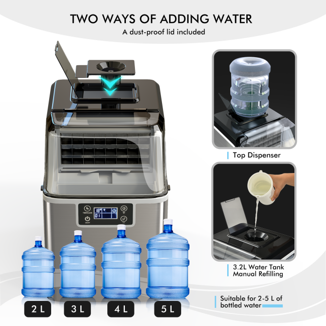 40lbs/24H Portable Countertop Ice Maker Electric Compact Ice Machine with Self-Cleaning